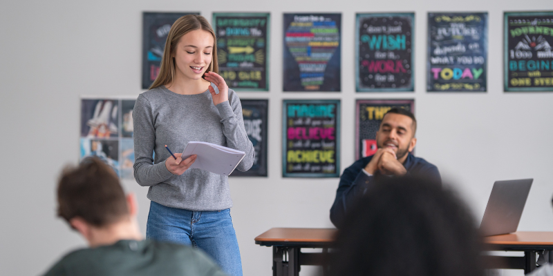 Student presenting to class