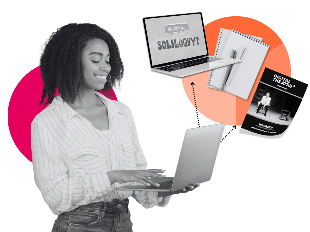 A woman smiling at her laptop, hyperlinked to a 'what are you teaching' contact form.