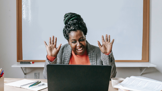 Teaching waving at laptop 