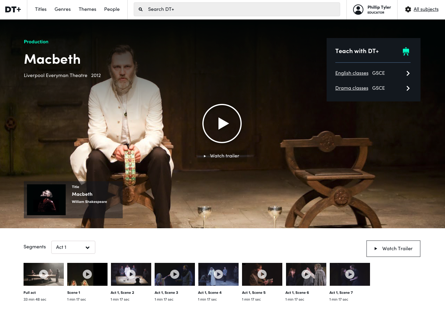 Macbeth page on Digital Theatre+